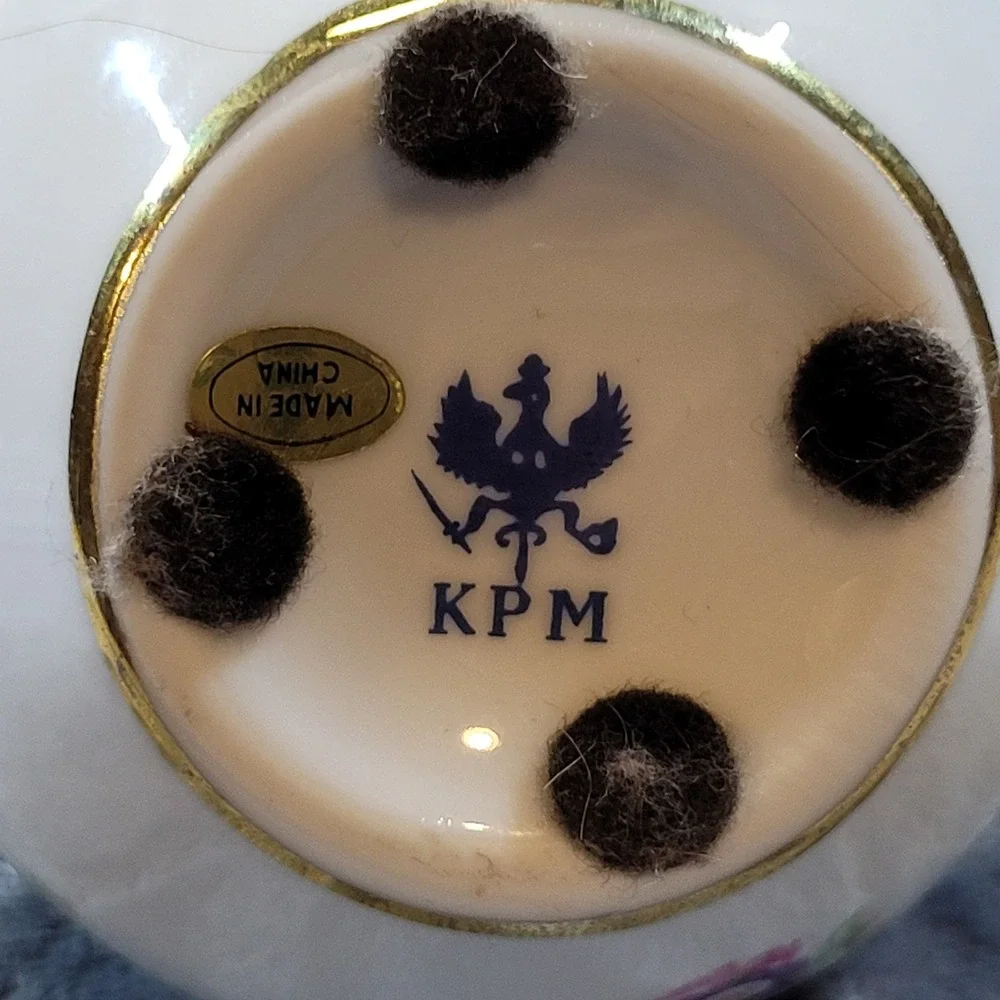 KPM Porcelain Vanity Set 4pc Floral Bud Vases Lidded Trinket Box and Tray